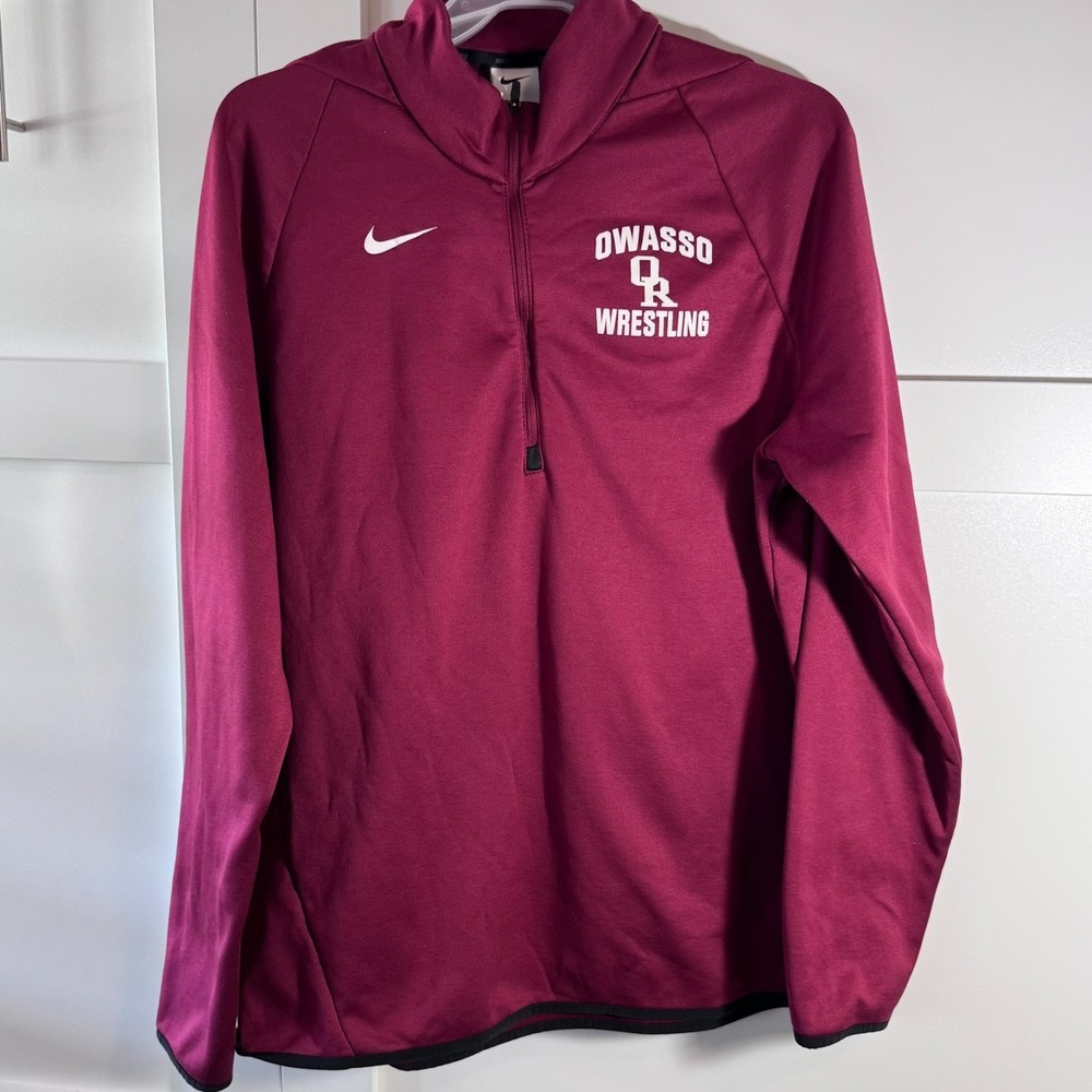 Owasso Rams Wrestling Nike 1/4 Zip Pullover Long Sleeve Crimson Red L Dri-fit